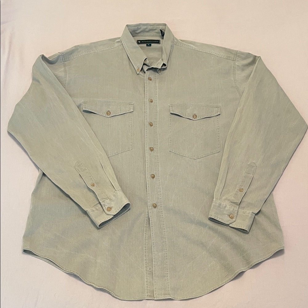 JJ Farmer Men's Sage Green Lightweight Corduroy Button-Up L Cabincore Rustic